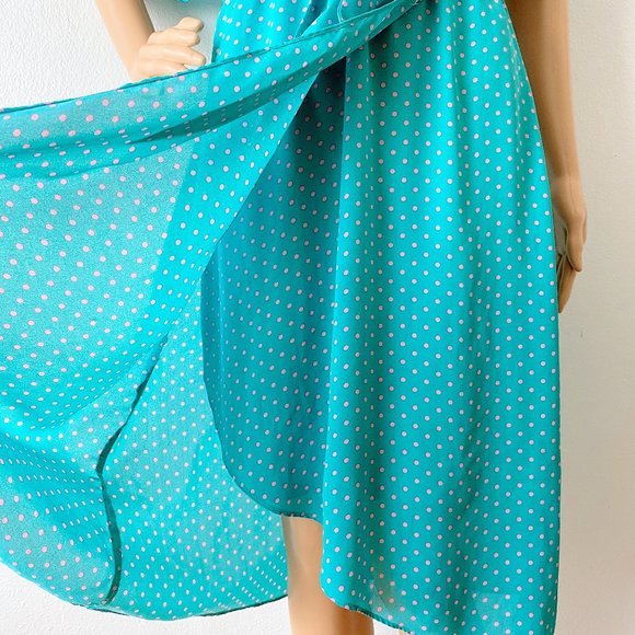 Teal Dress Blue Green Dress Polka Dot Dress Wrap Skirt Dress Pullover Dress | S - Picture 8 of 11